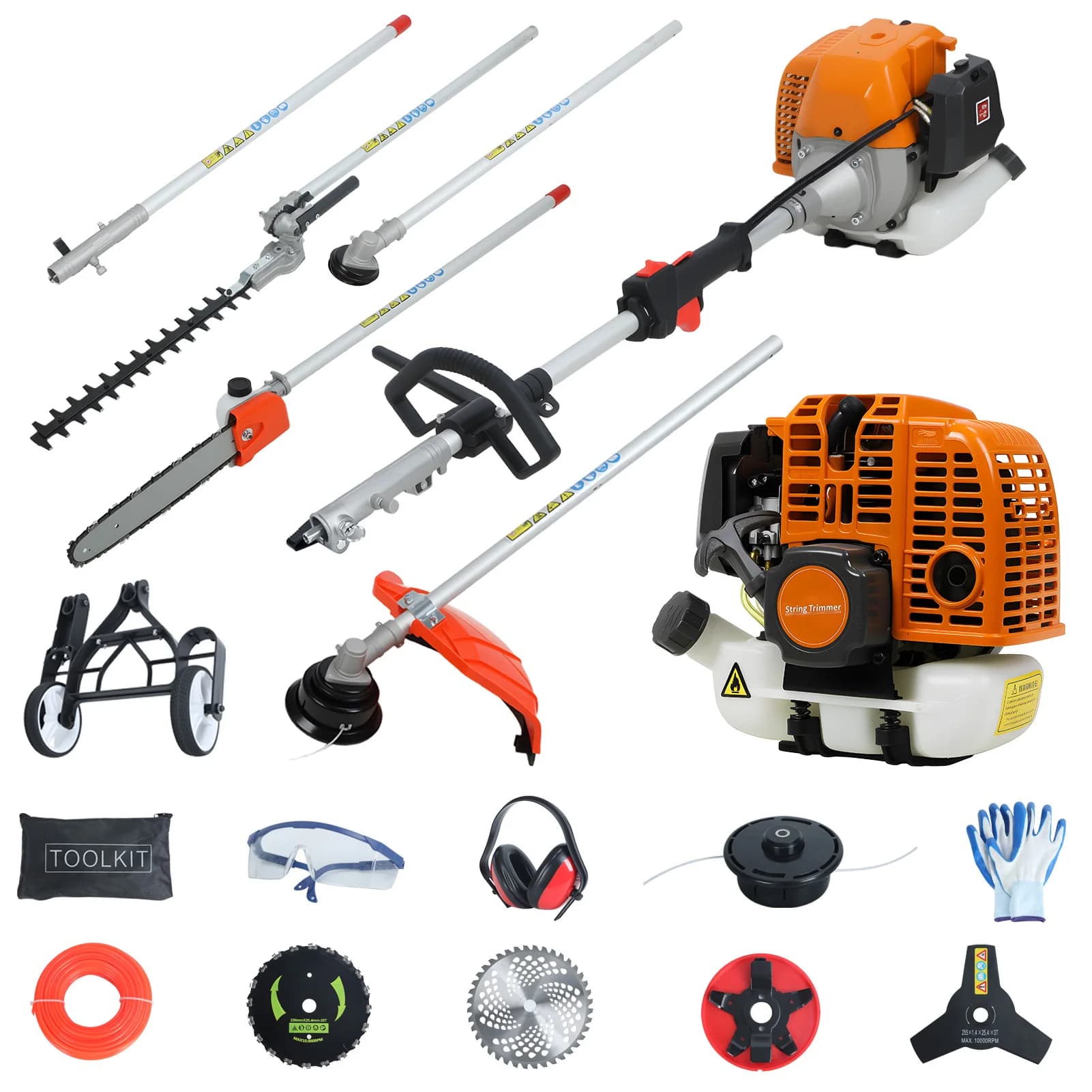 Gas Lawn Mower, 8 in 1 Weed Wacker Gas Powered 52CC 2-Cycle Hedge Trimmer String Trimmer Brush Cutter Edger Pole Saw Chainsaw