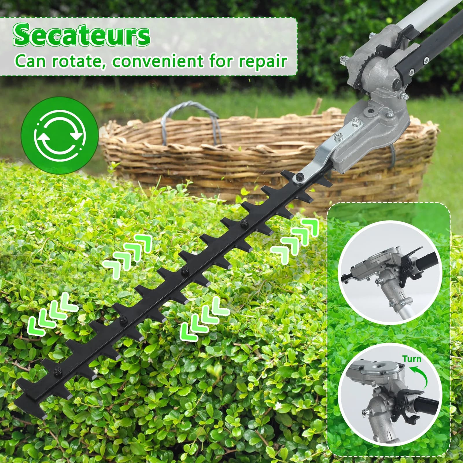Gas Lawn Mower, 8 in 1 Weed Wacker Gas Powered 52CC 2-Cycle Hedge Trimmer String Trimmer Brush Cutter Edger Pole Saw Chainsaw