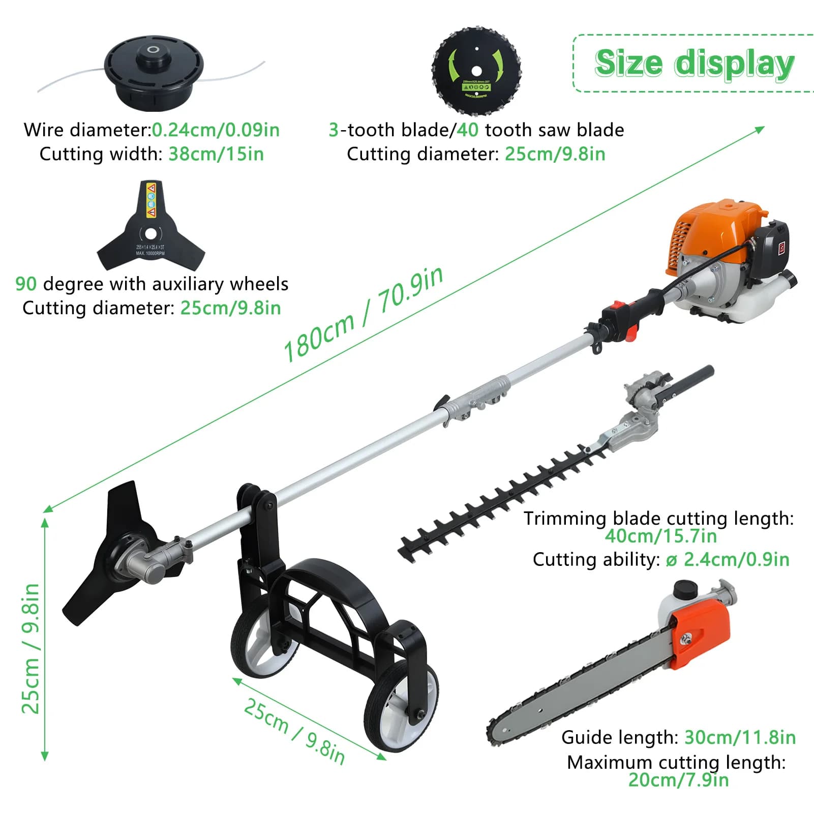 Gas Lawn Mower, 8 in 1 Weed Wacker Gas Powered 52CC 2-Cycle Hedge Trimmer String Trimmer Brush Cutter Edger Pole Saw Chainsaw