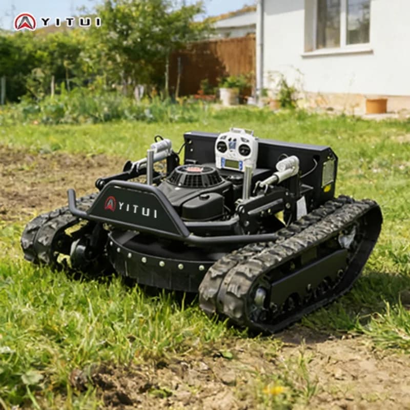 Popular Chinese Petrol Tracked RC Lawn Mower - Self-Propelled Crawler Equipment for Hillside Lawn Maintenance Customized