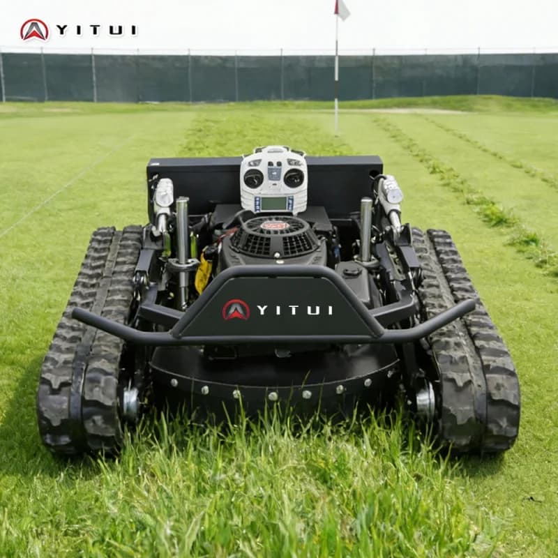 Popular Chinese Petrol Tracked RC Lawn Mower - Self-Propelled Crawler Equipment for Hillside Lawn Maintenance Customized